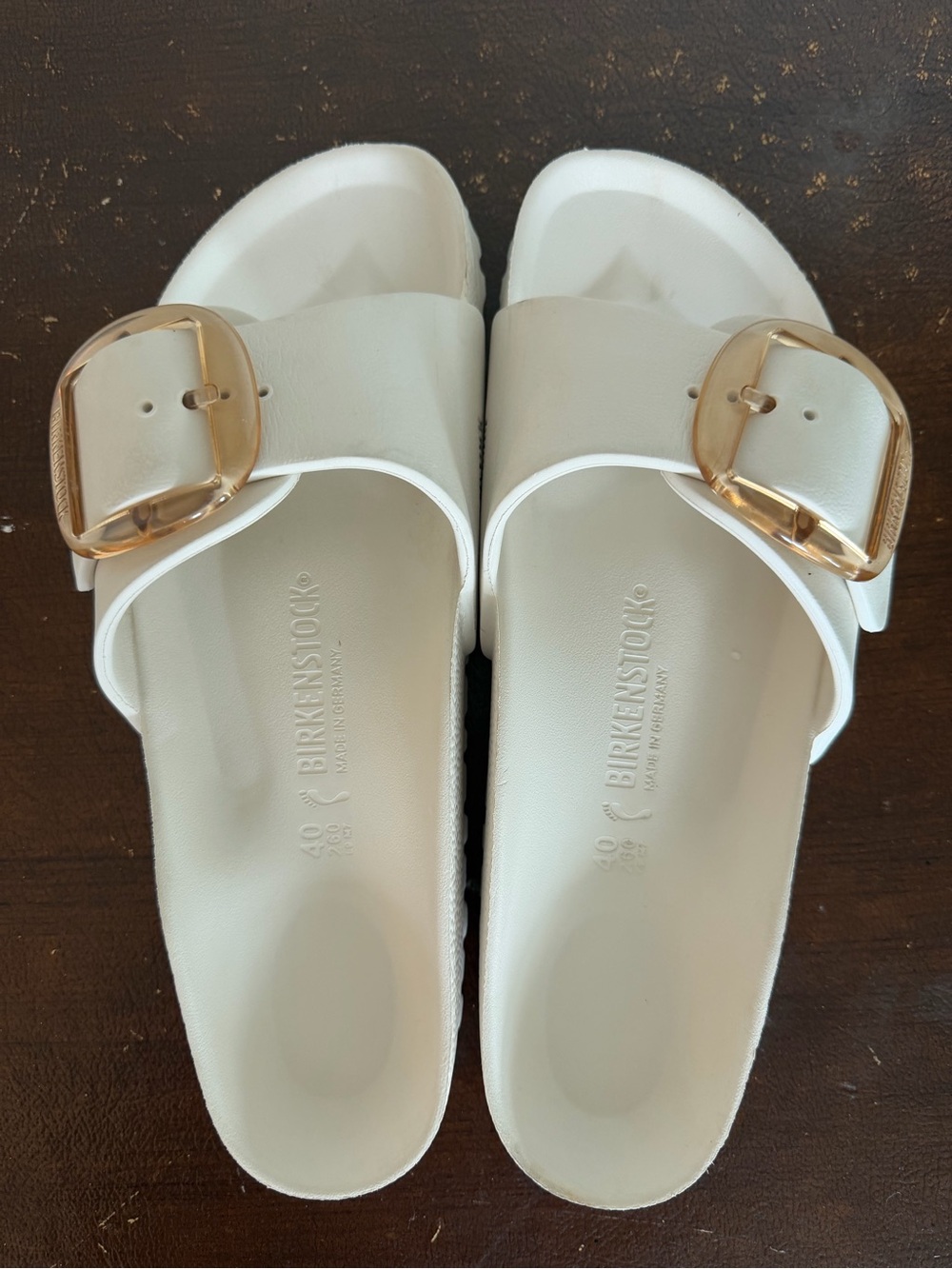 Birkenstock Off White Madrid EVA Slide Sandals with Gold-Tone Buckles